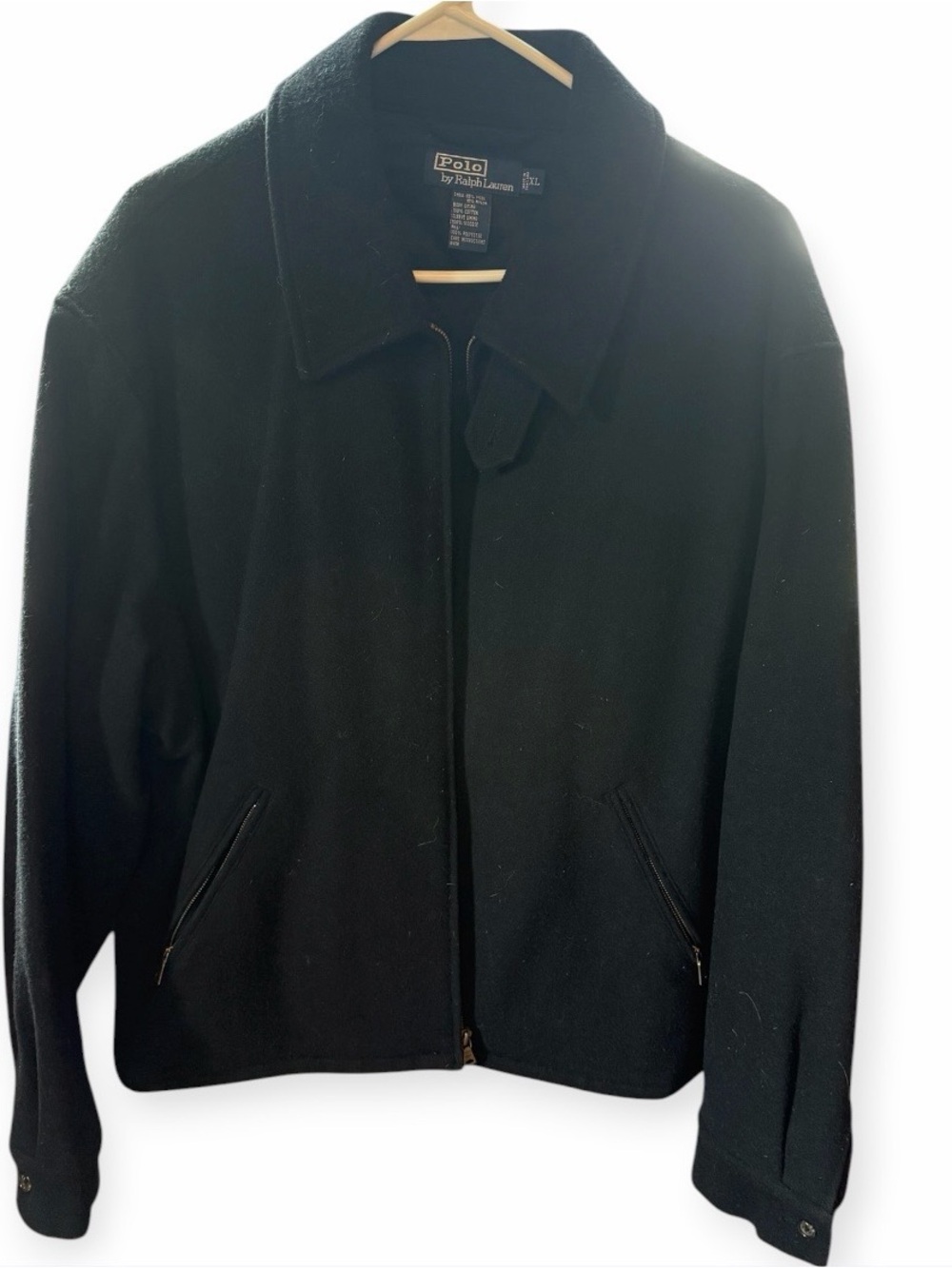 Ralph Lauren Black Wool Pea Coat with Zip Front